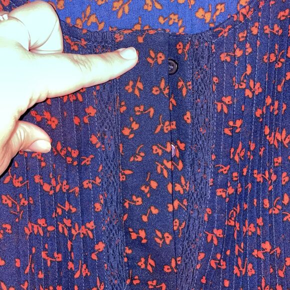 A Pea In The Pod Floral Navy Blue Blouse Top With Tie Belt Maternity Tunic Sz M - Picture 7 of 9